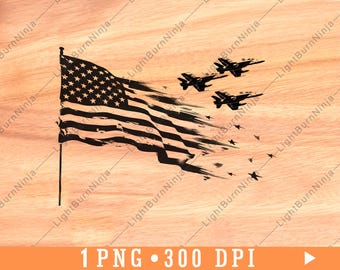 American Flag Fighter Jets Patriotic Military Laser Engraving Veteran Memorial Air Force Tribute Freedom