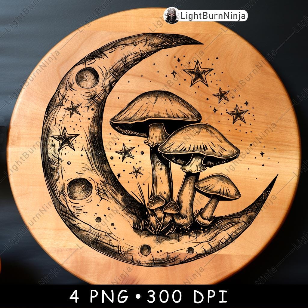Mushroom Moon PNG Bundle for Laser Engraving, Celestial