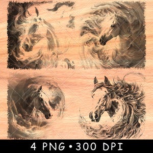 Tête de cheval céleste fantaisie éthérée esprit équestre ouest fichier laser graver en niveaux de gris ardoise dessous de verre image PNG noir et blanc graver sur bois