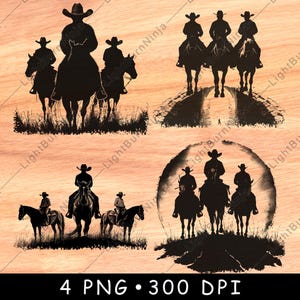 Cowboys on Horseback PNG for Laser Engraving | Western Silhouette Art | Country Cowboy Design for Wood Burn, Wall Decor, Coasters
