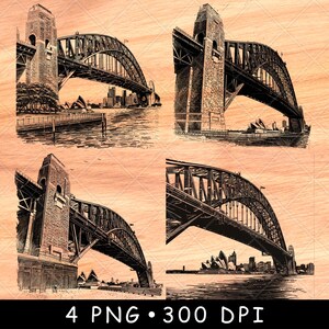 Sydney Harbour Bridge Port Jackson Bay Australie paysage fichier laser gravure en niveaux de gris ardoise sous-bock image PNG noir et blanc graver sur bois CNC