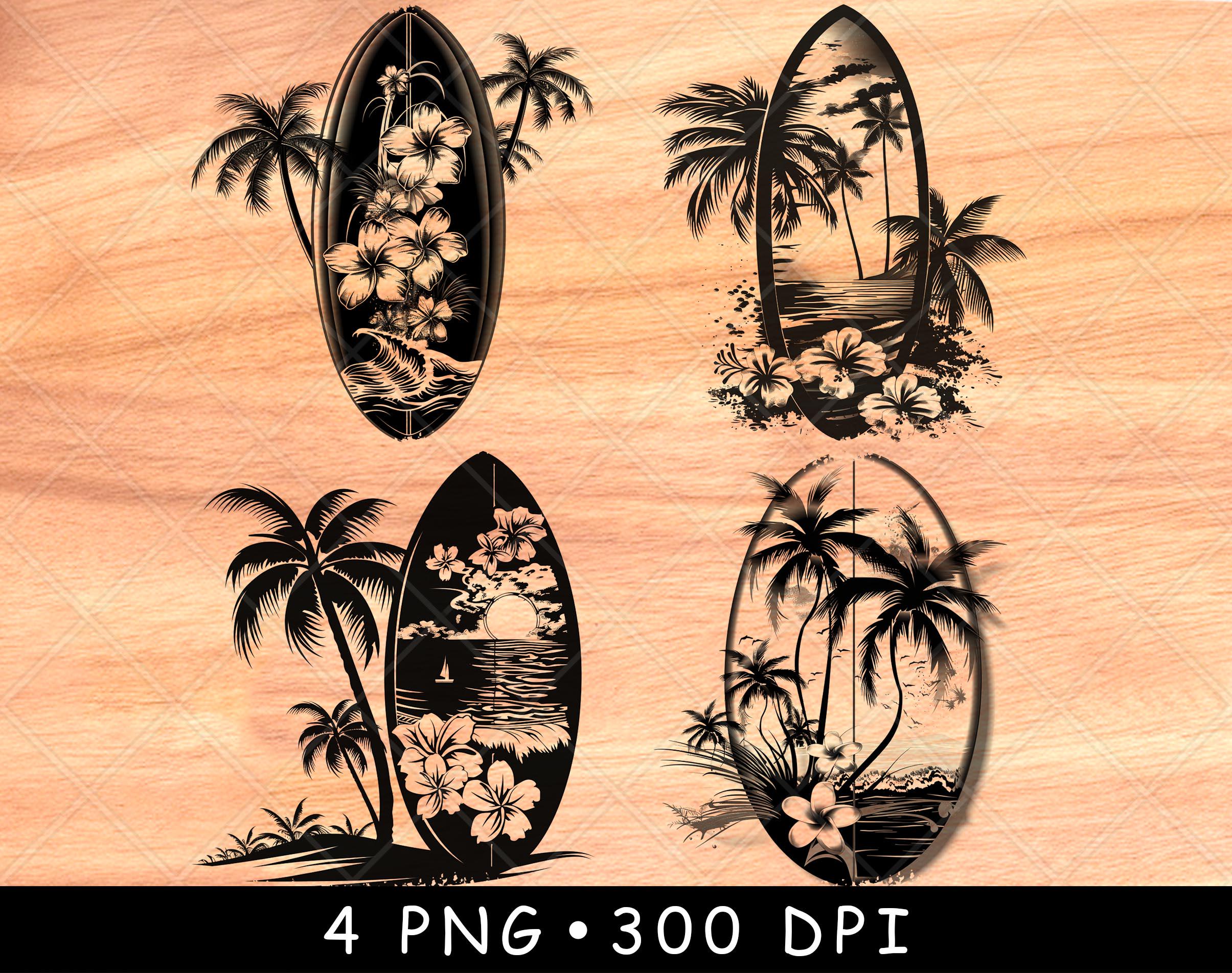Tropical Surfboard PNG Bundle | Beach Sunset & Palm Tree Clipart for ...