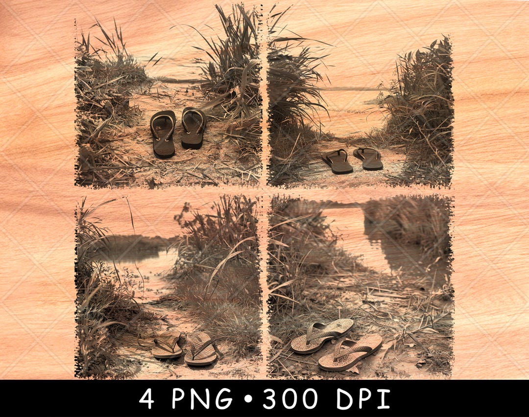 Beach Flip Flops PNG Bundle, Coastal Sand Dune Path Art, Summer Shore ...