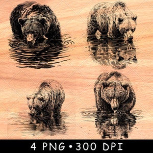 Grizzly Bear PNG for Laser Engraving | Wildlife Forest Animal Digital File | Rustic Wood Art for Coasters, Signs & Cabin Decor