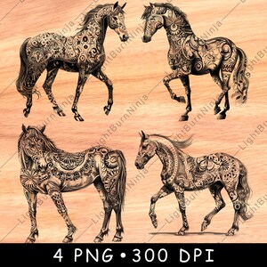 Steampunk cheval décoratif équin mécanique fantastique Art fichier laser sous-bock graver en niveaux de gris ardoise Image PNG graver noir blanc gravure CO2 Cnc