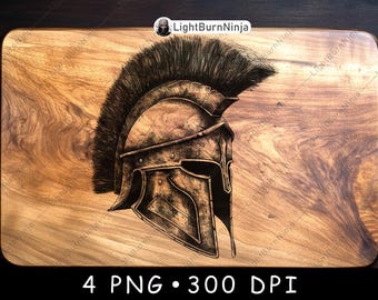 Spartan Helmet PNG Laser Engraving Design, Ancient Warrior Wood Engrave File, Greek Soldier Armor Wall Art Decor