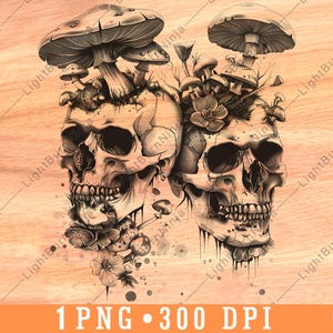 Cráneo humano, hongos, muerte oscura, hongo, esqueleto, botánico, archivo láser, quemar, escala de grises, posavasos de pizarra, imagen PNG en blanco y negro, grabar madera, uno
