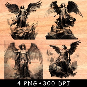 Warrior Angel PNG Female Guardian with Wings on Cliff for Laser Engraving Fantasy Wood Art Digital Download Angelic Engrave File