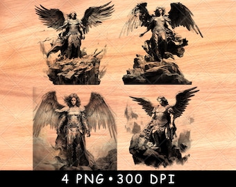 Warrior Angel PNG Female Guardian with Wings on Cliff for Laser Engraving Fantasy Wood Art Digital Download Angelic Engrave File