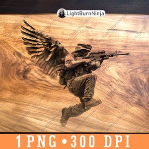 Angel Soldier with Rifle PNG | Military Winged Warrior Laser Engraving File | Tactical Angel Art for Patriotic Wood Signs & Gifts