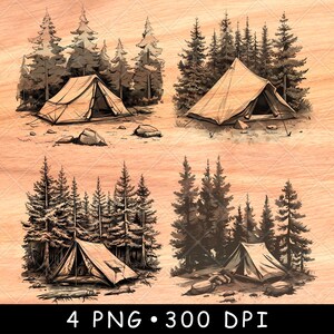 Kamperen Tent Buiten Retraite Bos Kamperen Wandelen Natuur Laserbestand Branden Grijstinten leisteen Onderzetter Zwart wit PNG-afbeelding Graveren CNC hout