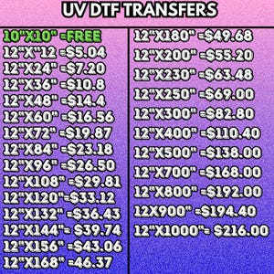 UVDtf-folievel op maat, full colour UVDTF, klaar voor gebruik, express UVDTF, direct op film, prijs vanaf 0,018 per vierkante inch