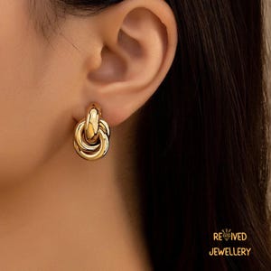 Gold Knot Hoop Earrings | Chunky Twist Studs | Minimalist Daily Wear Jewelry Gift for Women | Modern Statement Earrings