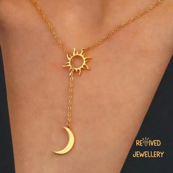 Sun Totem And Moon Necklace 60cm, Silver for Woman, Gift for Mom, Birthday Gift, Valentine's Day, Must-Have Item Perfect Gift