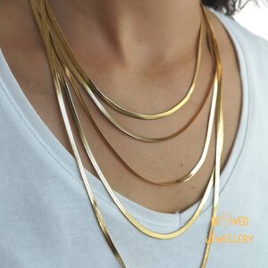 Gold Herringbone Snake Chain Necklace - 3mm Wide, Waterproof, Tarnish-Proof, Hypoallergenic