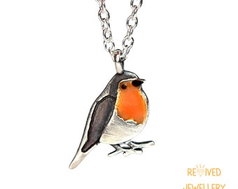 Charmante Robin ketting. Sterling zilver met levendig oranje email. Perfect op de natuur geïnspireerd cadeau!