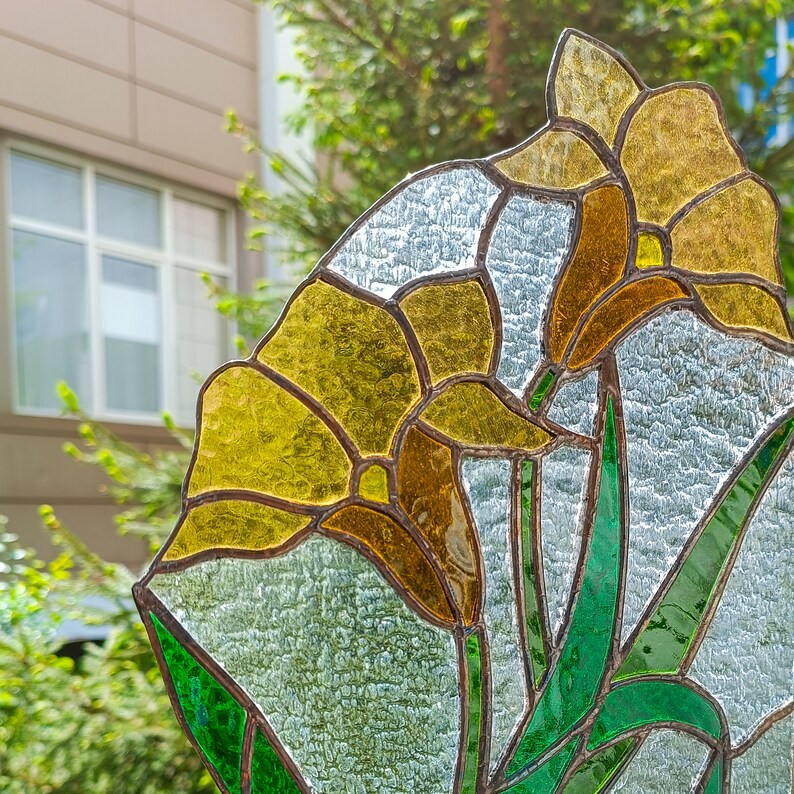 Window Flower Glass Stained Glass Lilies Window Panel – Handmade Tiffany Floral Decor ...