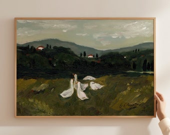 Italian Geese, Landscape Oil Painting by E. Christine | Fine Art Print