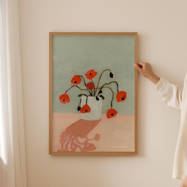 Poppies, Oil Floral Painting by E. Christine | Borderless Fine Art Print