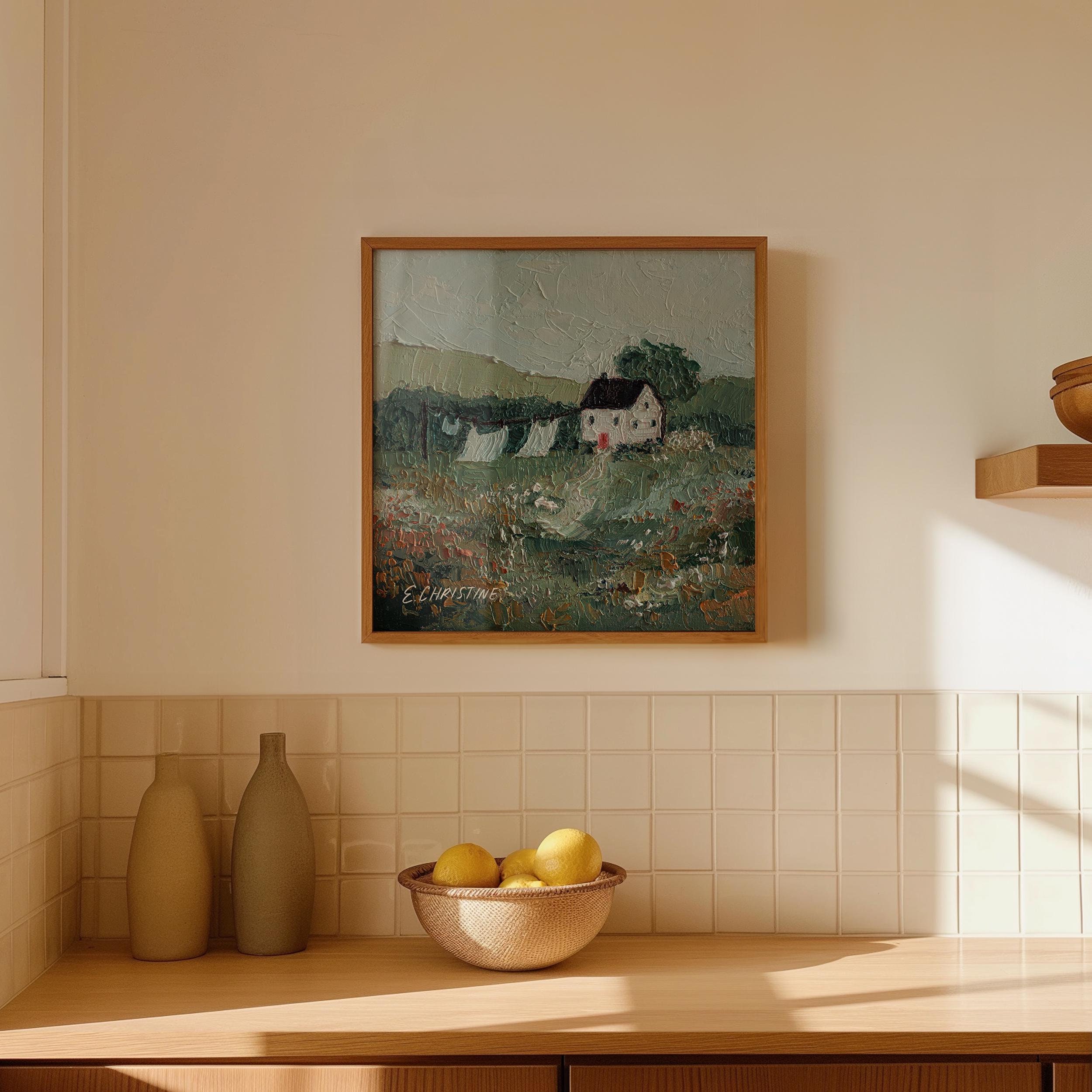 The Farmhouse, Oil Painting by E. Christine | Fine Art Print