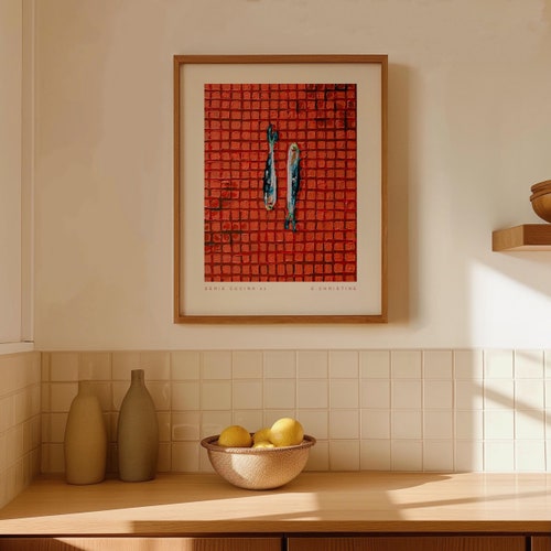 Serie Cucina 03, dipinto ad olio di E. Christine / Stampa artistica Sardine