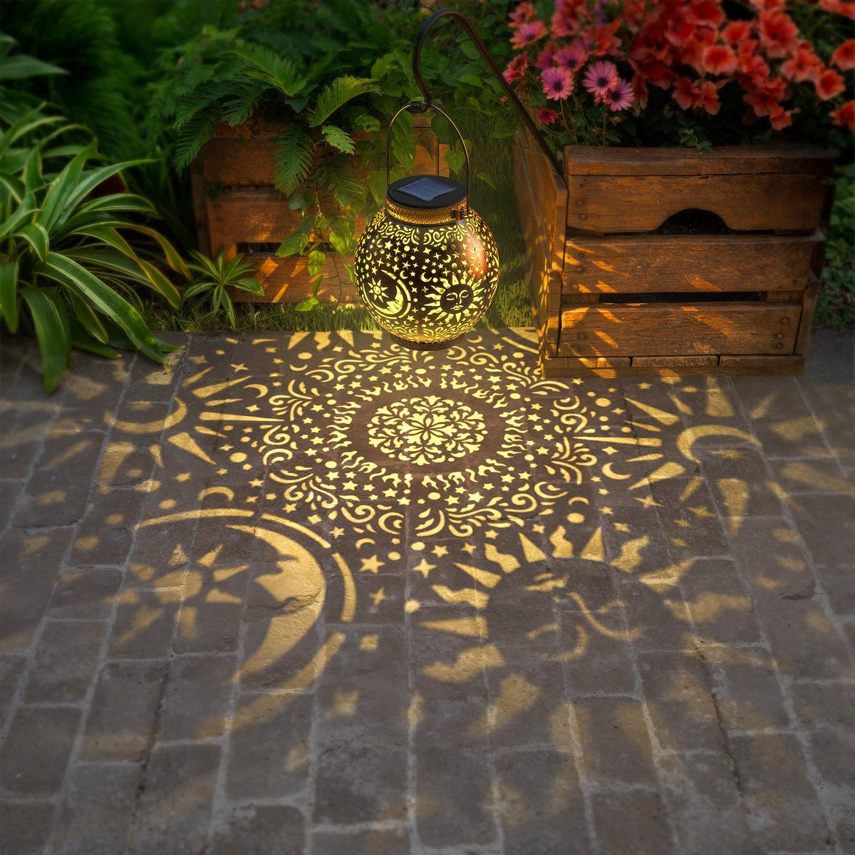 Solar Lanterns With Sun Moon Star Design (set of 2)