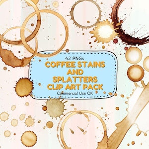 Watercolor Coffee Ring Clipart – 42 PNGs of Coffee Stains & Splatters for Scrapbooking, Journals, Cards and DIY Projects