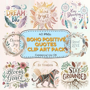 40 Boho Positive Quotes PNG | Inspirujący Clip Art | Boho Aesthetic Decor | Pobieranie cyfrowe