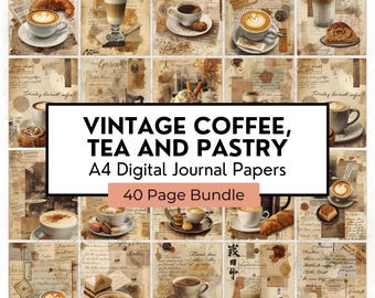 Vintage Café Digital Paper Pack, Coffee Junk Journal Pages, Parisian Scrapbook Paper, Printable Coffeehouse Backgrounds