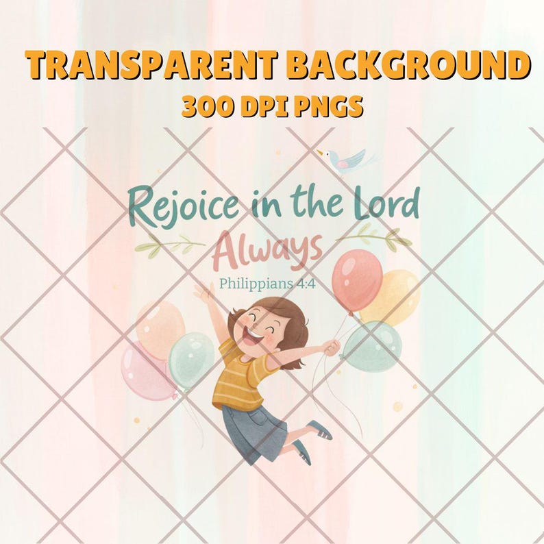 Rejoice Transparent Pastel Bible Verse Clipart Pngs for Kids: Sunday School (digital ...