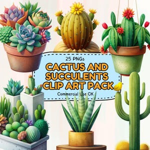 Pack de cliparts PNG succulentes cactus - 25 PNG esthétiques bohèmes du désert - Stickers cactus fond Transparent - graphismes Scrapbooking numérique