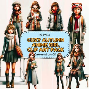 心地よい秋のアニメの女の子のクリップアート - 15 PNG | 暖かくてスタイリッシュなスカーフの季節の美学
