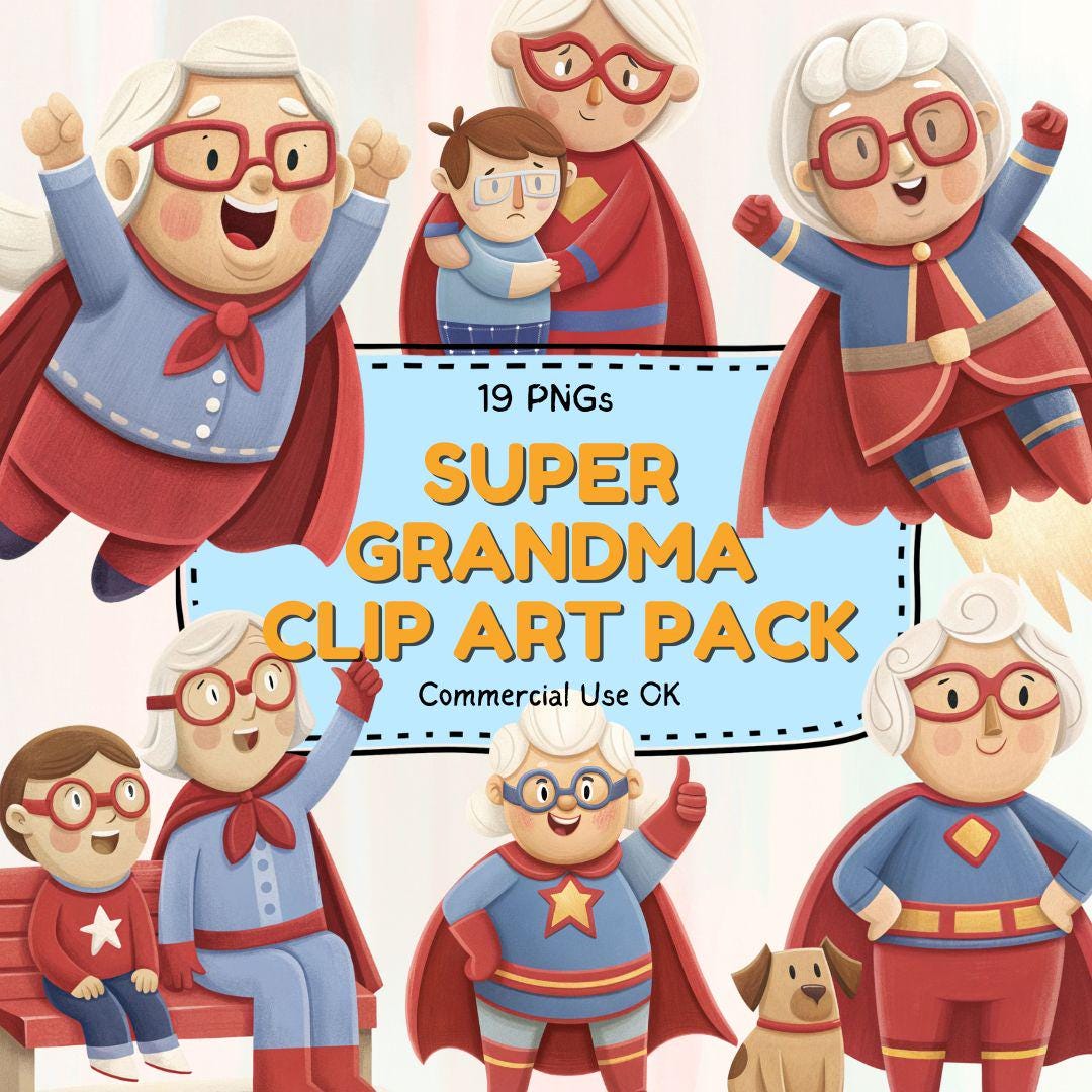 Superhero Grandma Clipart: Whimsical Hero Pngs (digital Download) - Etsy