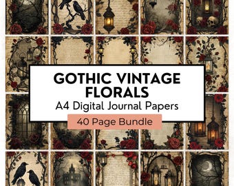 40 Gothic Digital Papers JPG, Dark Fantasy Junk Journal Pages, Vintage Gothic Scrapbook Paper, Gothic Romance A4 Backgrounds