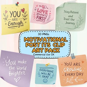 30 Post-it di autoaffermazione positiva Clipart / PNG digitale / Post-it carini con citazioni motivazionali