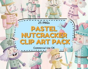 25 Pastel Nutcracker PNG Bundle, Cute Christmas Clipart, Pink Blue Nutcracker, Whimsical Holiday Art, Nursery Decor Download