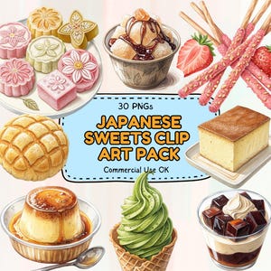 Clipart Japanse snoepjes - 30 png's | Handgeschilderde dessertillustraties