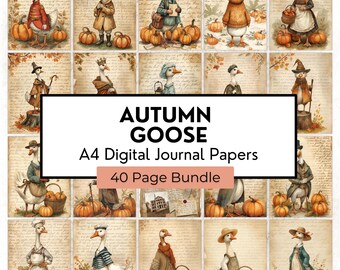 Autumn Goose Digital Journal Papers: Fall Scrapbook Kit (JPG A4, 40 Page Bundle)