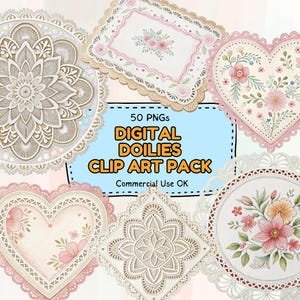 Watercolor Lace Doilies: 50 Hand-Painted PNG Clipart (Digital Download)