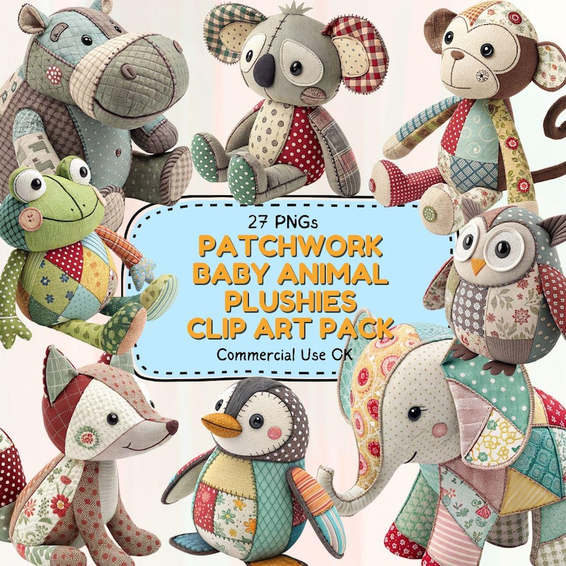 Vintage Patchwork Animal Plushies CLIPART - (NOT Patterns): Retro ...