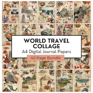 World Travel Digital Paper Pack: Digital Junk Journal Designs (A4)