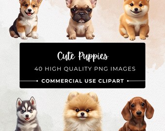 Puppy Clipart Bundle PNG, Cute Dog Breeds Illustration Set, Kawaii Pet Clipart, Planner Stickers, Nursery Decor, Animal PNG Pack