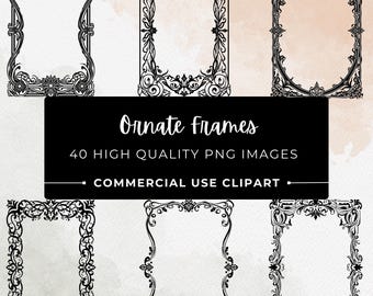 Clipart cadre fleuri | 40 PNG décoratifs vintage (téléchargement numérique)