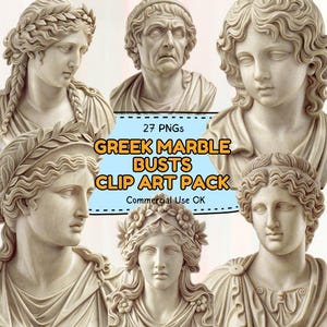 27 PNG buste en marbre grec, Clipart Statue antique, fond Transparent, Art classique, mythologie esthétique, téléchargement numérique
