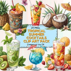 Clipartset tropische zomercocktails – 29 verfrissende png-drankillustraties voor uitnodigingen, scrapbooking en feestdecoratie