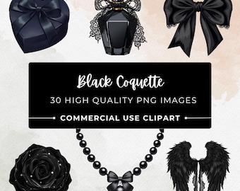 Gothic Black Accessories Clipart Bundle, Dark Fashion PNG Pack, Gothic Roses Skulls Lace Corset Digital Download