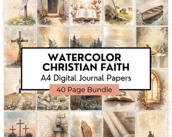 Christian Watercolor Digital Papers: Faith, Bible, Cross (A4 Printable)
