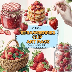 Strawberry Clipart Bundle: 35 PNG Illustrations for Stickers, Cards (Digital Download)