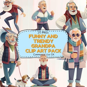 Ensemble de cliparts grand-père tendance - 25 images PNG amusantes et élégantes pour le scrapbooking, les journaux, les cartes et les projets de bricolage