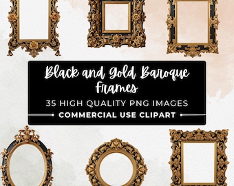 35 Vintage schwarz gold verzierte Rahmen PNGs: Scrapbook Design (Digitaler Download)